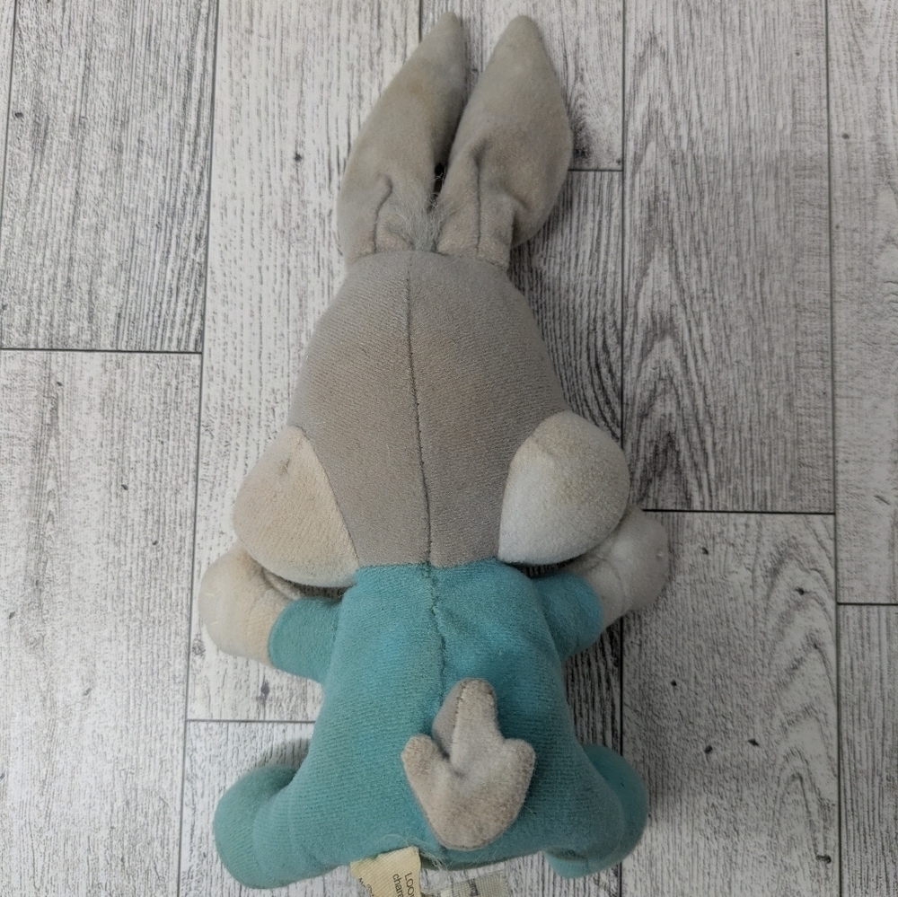 baby Tunes Gray and Blue Plush Bunny Toy - Picture 3 of 4